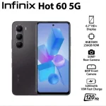 Infinix Hot 60 5G+ smartphone in Sleek Black color with 8GB RAM, 256GB storage, 5G connectivity, stylish design, and smooth gaming performance KSA Version.