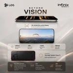Infinix Note 60 Pro promotional banner highlighting the 50MP OIS Night Master Camera, an 8MP ultra-wide lens, and a unique rear LED matrix display on a sleek gray metallic back panel.