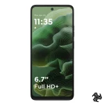 Motorola Moto G35 5G Dual SIM smartphone in Leaf Green color featuring a 6.7-inch Full HD+ display, 8GB RAM, 128GB storage, dual rear cameras, and premium vegan leather finish. Middle East Version.