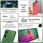 Motorola Moto G35 5G Dual SIM smartphone in Leaf Green color featuring a 6.7-inch Full HD+ display, 8GB RAM, 128GB storage, dual rear cameras, and premium vegan leather finish. Middle East Version.