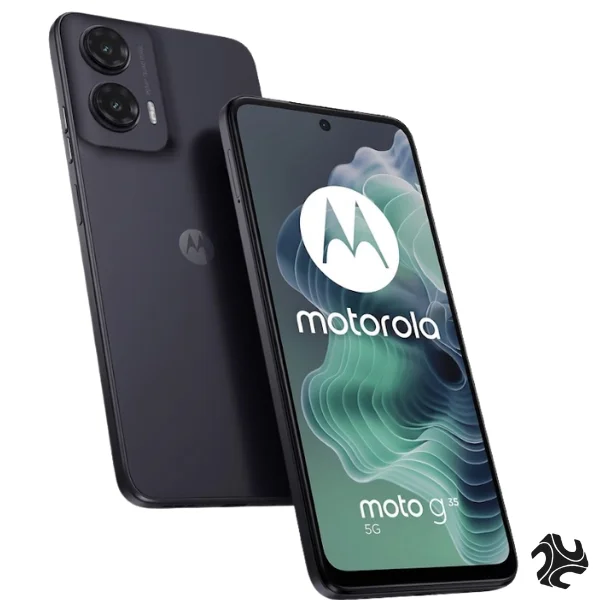 Primary (Descriptive): "Motorola Moto G35 5G smartphone in Midnight Black finish, showing a sleek profile, triple-camera layout, and vibrant 6.72-inch display."