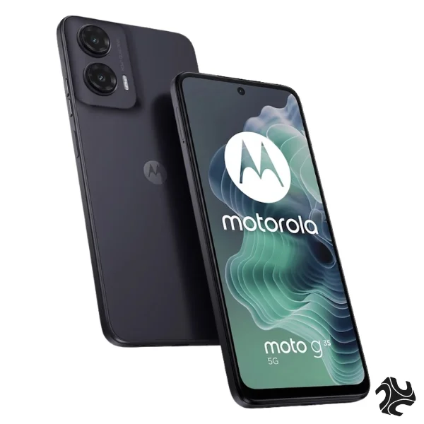Motorola Moto G35 5G Dual SIM smartphone in Midnight Black featuring a 6.7-inch Full HD+ display, 8GB RAM, 128GB storage, dual rear cameras, and ultra-fast 5G connectivity. Middle East Version.