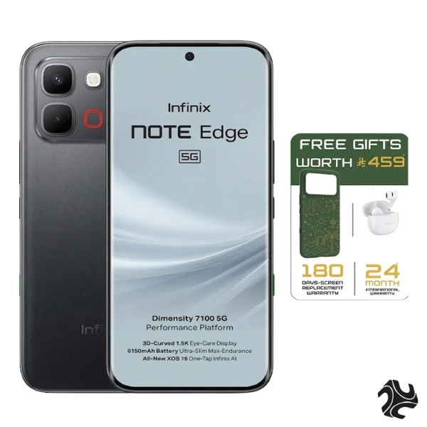 Note Edge Dual SIM Shadow Black 8GB 256GB 5G With Case And Headphone And Screen With 6 Months Warranty - Middle East Version