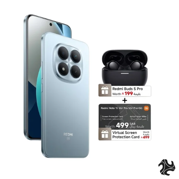 Redmi Note 15 Pro+ 5G Dual SIM+eSIM Glacier Blue 12GB RAM 512GB 5G with FREE Gifts (Buds 5 Pro + Virtual Screen Protection Card) - Global Version