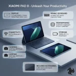 Xiaomi Pad 8 11.2-Inch WiFi Tablet 8GB RAM 256GB Gray, Blue with Arabic Keyboard and Xiaomi Bag